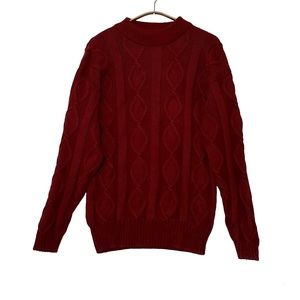 Vintage Esprit Men’s Sweater Cable Knit Mock Neck Red Size XS